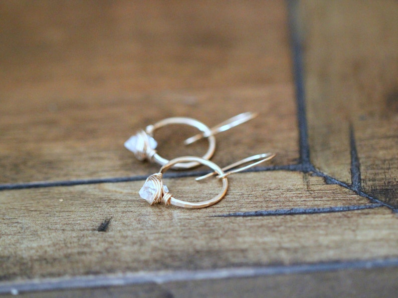 Herkimer Diamond Earrings , Dangle Hoops Gold , Rose Gold , Sterling Silver , Quartz Crystal Points - As Seen On The Small Things Blog 