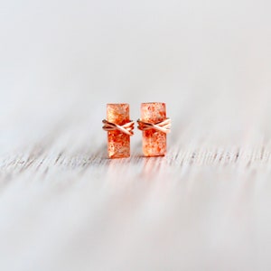 Sunstone Stud Earrings, Baguette Jewelry Gold Tiny Studs, Rose , Sterling Silver, 14k Solid Gold Rectangle Minimalist image 4
