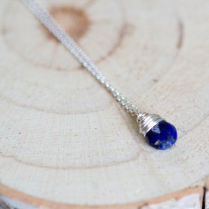 Lapis Lazuli Necklace , Gold Layering Simple Pendant , Rose Gold , Silver , Navy Blue Teardrop Gemstone , Minimalist Gifts For Women Sterling Silver