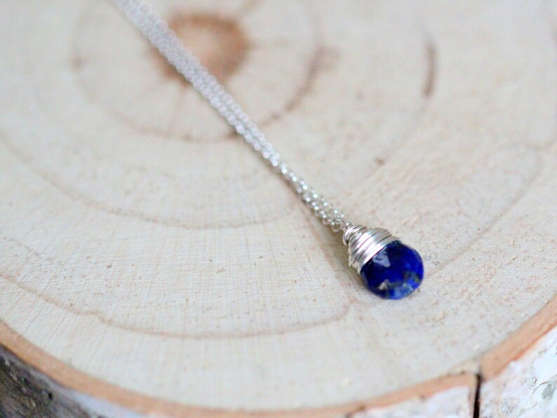 Lapis Lazuli Necklace , Gold Layering Simple Pendant , Rose Gold , Silver , Navy Blue Teardrop Gemstone , Minimalist Gifts For Women Sterling Silver