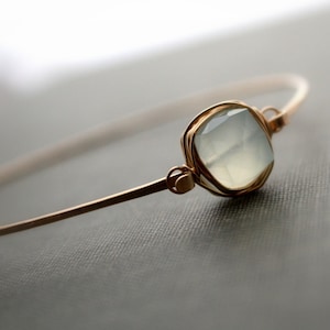 Aquamarine Gold Bracelet, Aquamarine March Birthstone Bracelet, 14K Gold Filled Bangle, Bezel Wire Wrapped, Minimalist