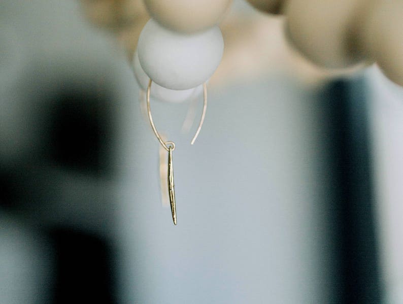 Spike Dangle Earrings , Long Drop Edgy Hoop Jewelry , Gold , Rose , Sterling Silver , Quill , Lightweight As seen on Netflix YOU image 7