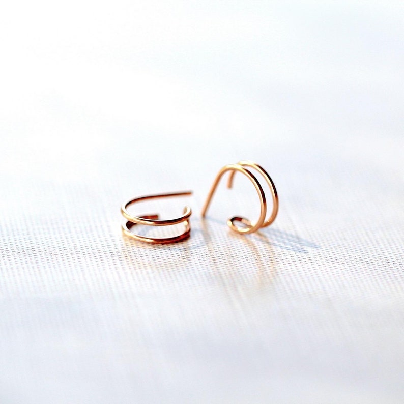 Double Hoop Earrings, 1 Single Piercing Huggie Hoops, 14k Gold Filled, Rose, 925 Sterling Silver, Small Minimal Gifts Sidekick image 2