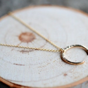 Crescent Moon Necklace, Tusk Necklace, Celestial Half Moon Necklace, Gold, Rose Gold, Sterling Silver, Open Hoop Tilt image 6