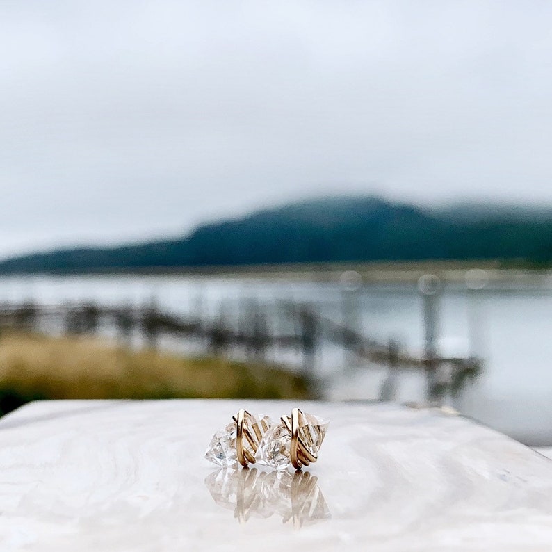 Herkimer Diamond Earrings Studs Larger Size , Minimalist Raw Stone , Quartz Gold , Rose , Silver , April Birthstone Gifts, Mothers Day 14k Gold Fill