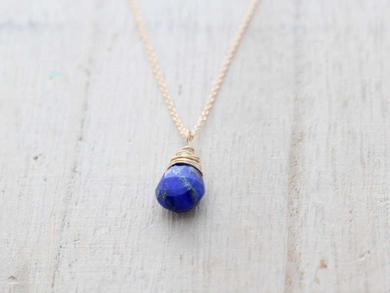 Lapis Lazuli Necklace , Gold Layering Simple Pendant , Rose Gold , Silver , Navy Blue Teardrop Gemstone , Minimalist Gifts For Women image 6
