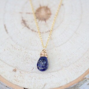 Lapis Lazuli Necklace , Gold Layering Simple Pendant , Rose Gold , Silver , Navy Blue Teardrop Gemstone , Minimalist Gifts For Women image 3