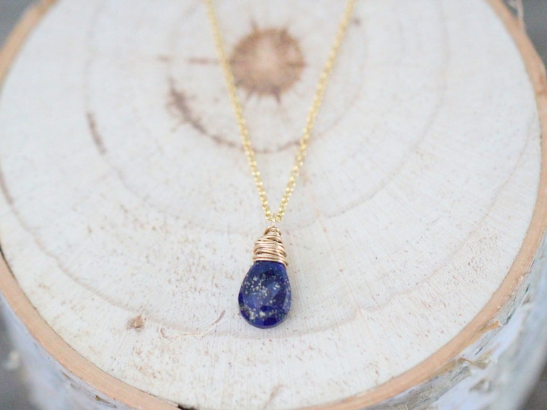 Lapis Lazuli Necklace , Gold Layering Simple Pendant , Rose Gold , Silver , Navy Blue Teardrop Gemstone , Minimalist Gifts For Women image 3