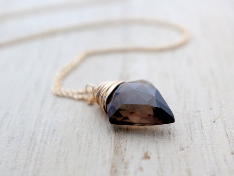 Arrowhead Necklace in Gold , Smoky Quartz Gemstone Pendant , Boho Jewelry , Gold Sterling Silver Rose Gold Arrow image 3