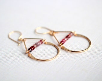 Spinel Gold Earrings, Beaded Hoop Dangle Chandeliers, Ombre Gemstone, 14k Gold Filled, Rose, Sterling Silver - Sugarplum