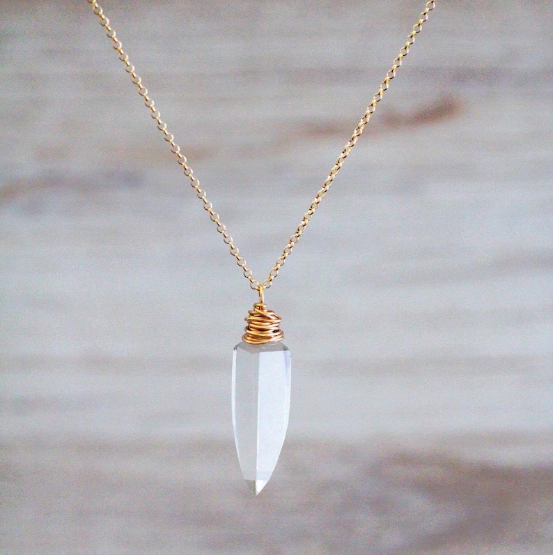 Crystal Point Necklace , Quartz Tooth Pendant Necklace, Gold, Silver, Rose, Brass Layering Long Necklace , Boho Jewelry Ice Age image 1