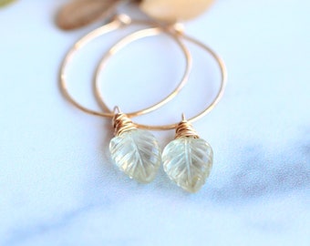 Amethyst Leaf Hoops, Gold Threader Palm Earrings, 14k Gold Filled, Rose, Sterling Silver, Monstera Boho Jewelry - Palms