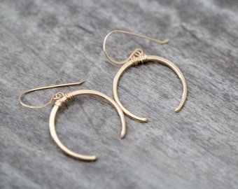 Crescent Moon Earrings Double Horn , Open Hoop Dangle Gold , Rose Gold , Silver , Boho Southwestern Gifts - Caporal