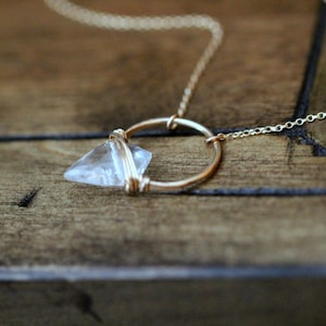 Arrowhead Crystal Necklace, 14k Gold Filled Circle Pendant , Rose, Sterling Silver, Bohemian Quartz Hoop - Albatross  ( As Seen on GG2D )
