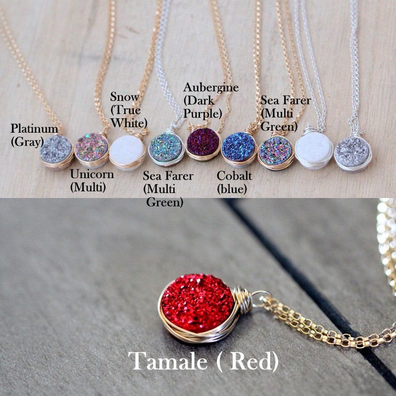 Druzy Necklace Gold Pendant , Sterling Silver or Rose Gold , The Original Bezel Wrapped Pendant , Quartz Gemstone, More Colors image 3