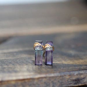 Fluorite Bar Studs, Gold Gemstone Stud Earrings, Rose Gold or Sterling Silver , Fluorite Sticks , Minimalist Bohemian Crystal Jewelry image 3