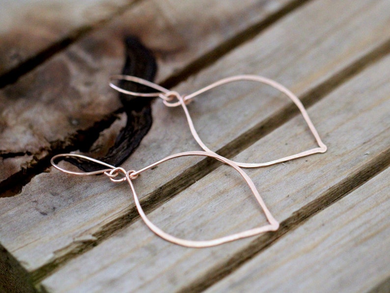 Rose Gold Hoop Earrings Boho Leaf Hoops Hammered Thin Hoop Etsy