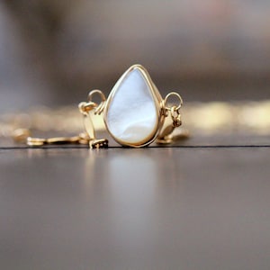 White Teardrop Choker Necklace, Mother of Pearl Jewelry, Water Safe Metal - Aya