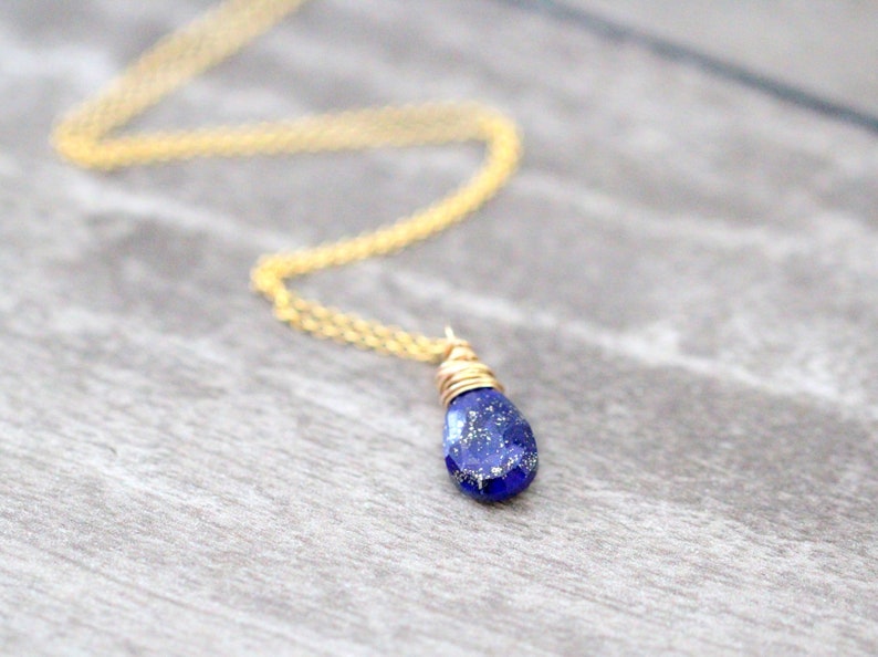 Lapis Lazuli Necklace , Gold Layering Simple Pendant , Rose Gold , Silver , Navy Blue Teardrop Gemstone , Minimalist Gifts For Women 14k Gold Fill