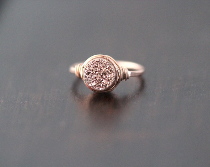 Druzy Ring , Rose Gold Gemstone Quartz , Gilded Handmade Ring in Rose ...