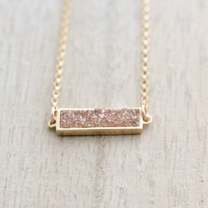 Druzy Bar Necklace Gold or Silver , Rectangle Druzy Quartz Pendant , 4 colors , Minimalist Small Layering Necklace Baby Bar image 2