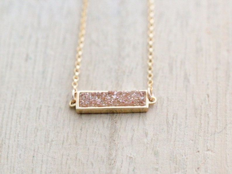 Druzy Bar Necklace Gold or Silver , Rectangle Druzy Quartz Pendant , 4 colors , Minimalist Small Layering Necklace Baby Bar image 2