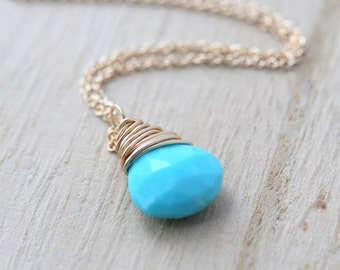 Turquoise Pendant Necklace, Dainty Gold Turquoise Necklace, December Birthstone Jewelry, Rose Gold, Sterling Silver, Genuine Turquoise