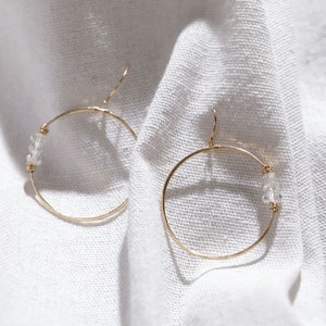 Herkimer Diamond Hoop Earrings, April Birthstone Gold Hoops, Rose Gold, Sterling Silver, Beaded Jewelry, Crystal Statement Earrings Gemini image 10