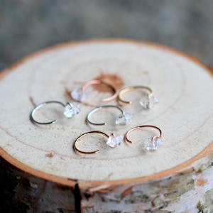 Herkimer Diamond Open Hug Hoops, Huggie Hoop Earrings, 14k Gold Filled, Rose, Sterling Silver, Solid Gold, Saressa Designs image 5