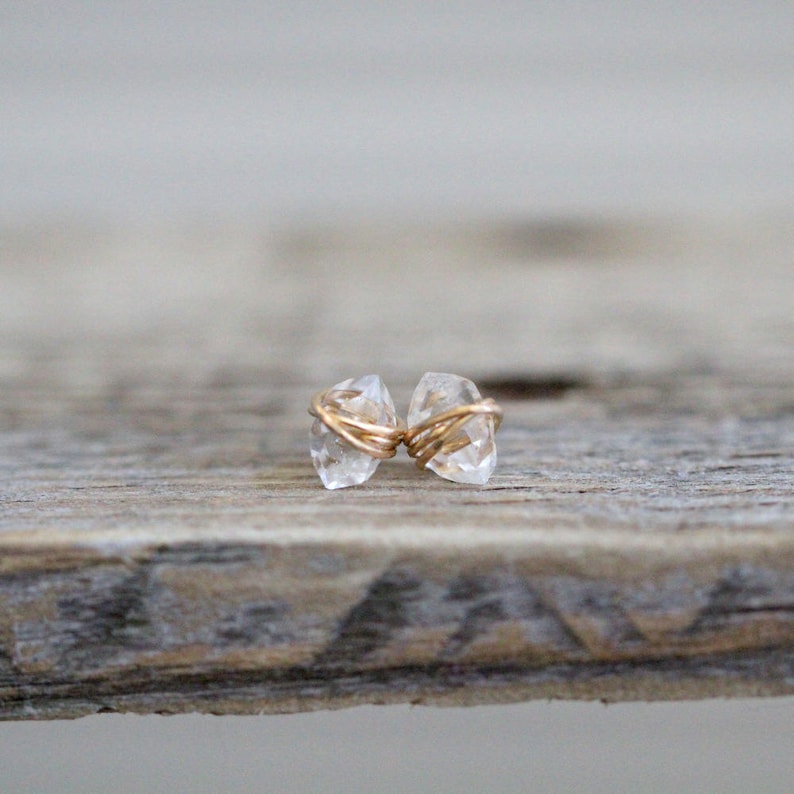 Herkimer Diamond Earrings Studs Larger Size , Minimalist Raw Stone , Quartz Gold , Rose , Silver , April Birthstone Gifts, Mothers Day image 8