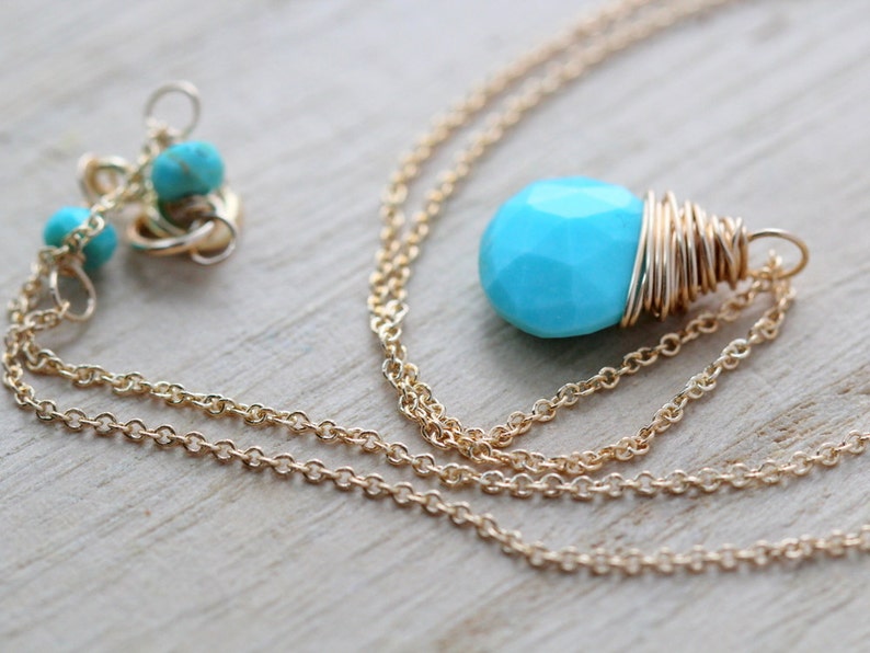 Turquoise Pendant Necklace, Dainty Gold Turquoise Necklace, December Birthstone Jewelry, Rose Gold, Sterling Silver, Genuine Turquoise image 4