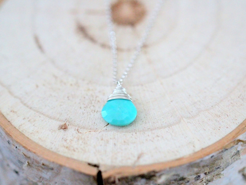 Turquoise Pendant Necklace, Dainty Gold Turquoise Necklace, December Birthstone Jewelry, Rose Gold, Sterling Silver, Genuine Turquoise image 5