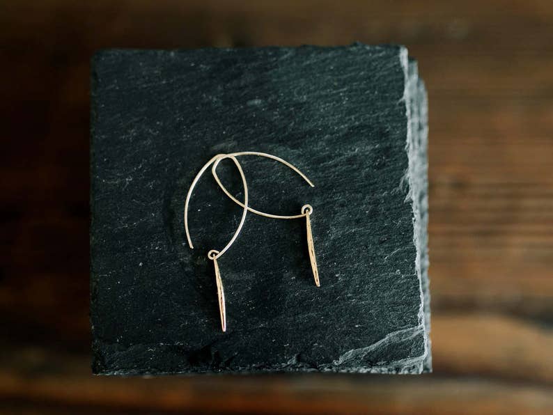 Spike Dangle Earrings , Long Drop Edgy Hoop Jewelry , Gold , Rose , Sterling Silver , Quill , Lightweight As seen on Netflix YOU image 4