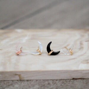 Crescent Moon Stud Earrings, Moon Studs, Gold Filled, Rose Gold, Sterling Silver, Celestial Earrings, Black Agate Moonbeam image 9