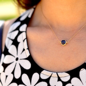 Lapis Lazuli Necklace In Gold , Rose Gold , Bezel Wrapped Gemstone , Gold Filled Minimalist Navy Blue , Choker Necklace image 5