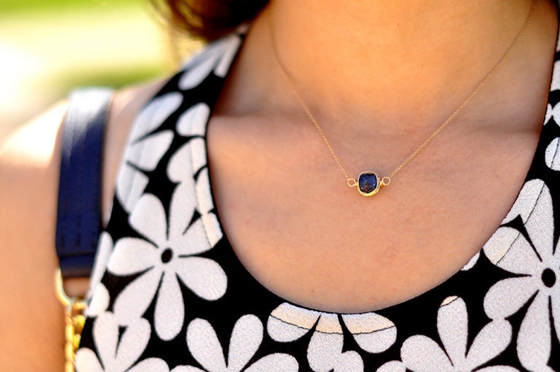 Lapis Lazuli Necklace In Gold , Rose Gold , Bezel Wrapped Gemstone , Gold Filled Minimalist Navy Blue , Choker Necklace image 5