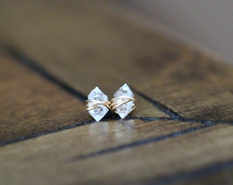 Herkimer Diamond Studs Stud Earrings Minimalist Post April Birthstone 14K Gold Filled Rose Sterling Silver - Seen On The Small Things Blog