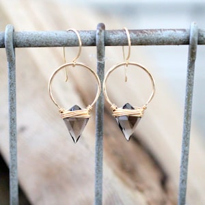Arrowhead Hoop Earrings , Smoky Quartz Gemstone In Gold , Rose , Sterling Silver , Modern Tribal Fashion Albatross image 5