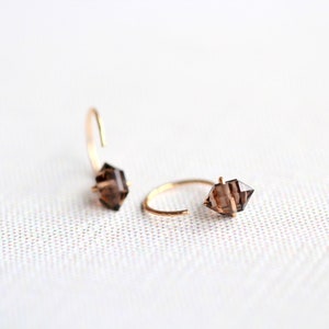 Smoky Quartz Open Hug Hoops, Huggie Threaders, Doube Pointed Crystal, Gold Rose or Silver - Pike