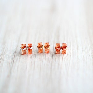 Sunstone Stud Earrings, Baguette Jewelry Gold Tiny Studs, Rose , Sterling Silver, 14k Solid Gold Rectangle Minimalist image 8