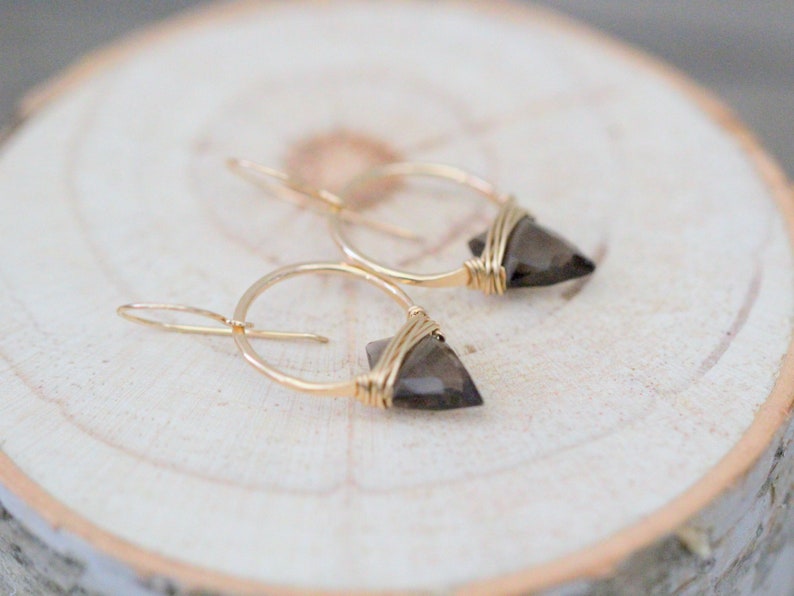 Arrowhead Hoop Earrings , Smoky Quartz Gemstone In Gold , Rose , Sterling Silver , Modern Tribal Fashion Albatross image 6