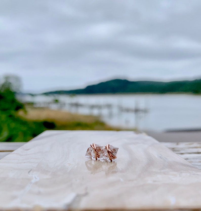 Herkimer Diamond Earrings Studs Larger Size , Minimalist Raw Stone , Quartz Gold , Rose , Silver , April Birthstone Gifts, Mothers Day 14k Rose Gold Fill