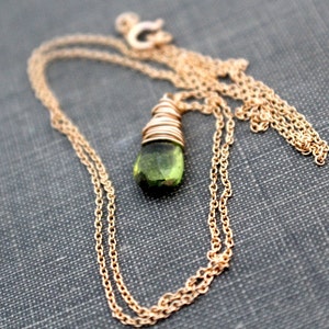 Peridot Necklace In 14K Gold Filled, Wire Wrapped August Birthstone, Apple Green Fall Fashion image 3