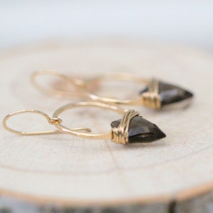 Arrowhead Hoop Earrings , Smoky Quartz Gemstone In Gold , Rose , Sterling Silver , Modern Tribal Fashion Albatross image 9