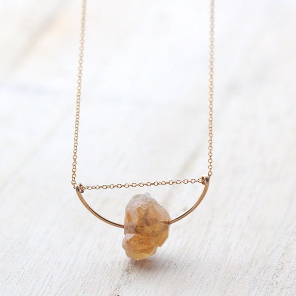 Raw Citrine Necklace, Crystalized November Birthstone in Silver or Gold, Archery Fashion - Valkyrie