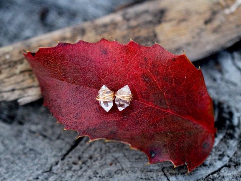 Herkimer Diamond Earrings Studs Larger Size , Minimalist Raw Stone , Quartz Gold , Rose , Silver , April Birthstone Gifts, Mothers Day image 7