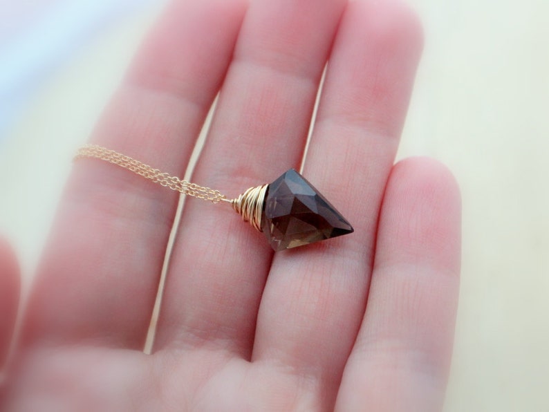 Arrowhead Necklace in Gold , Smoky Quartz Gemstone Pendant , Boho Jewelry , Gold Sterling Silver Rose Gold Arrow image 6