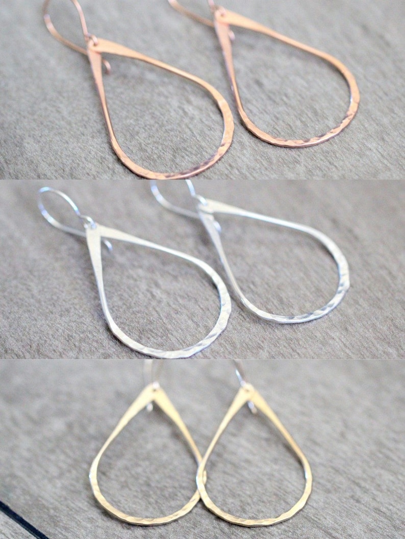 Gold Teardrop Hoop Earrings Rose Gold Sterling Silver Etsy