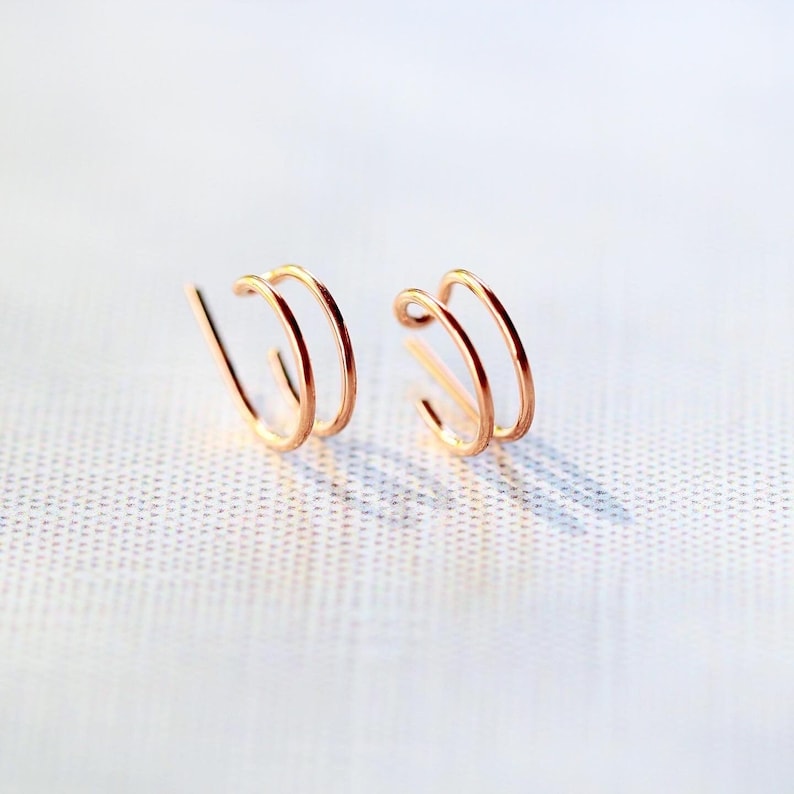 Double Hoop Earrings, 1 Single Piercing Huggie Hoops, 14k Gold Filled, Rose, 925 Sterling Silver, Small Minimal Gifts Sidekick image 1