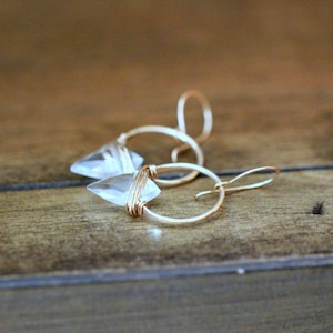 Crystal Hoop Earrings , Arrowhead Dangle Edgy Boho Jewelry , Quartz Gemstone , Gold Filled , Rose , Sterling Silver - Albatross